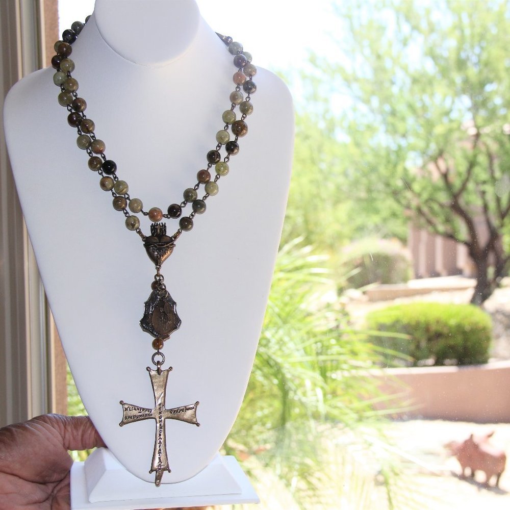 Gorgeous Green Garnet, Cross, Medallion Necklace